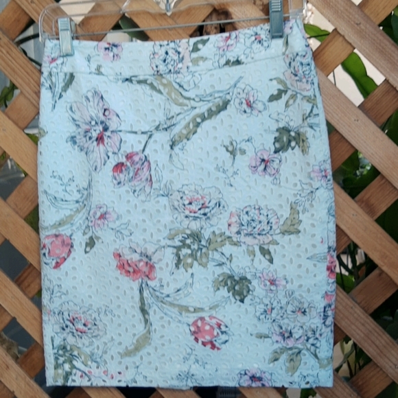 Ann Taylor Cotton Eyelet Floral Print Skirt, 00Pet - Picture 1 of 8